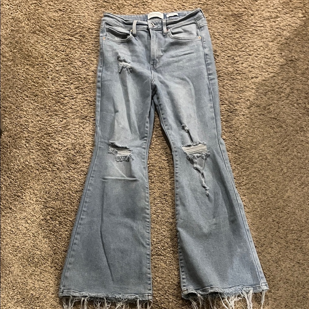 Celebrity Pink Light Blue Distressed Flare Jeans